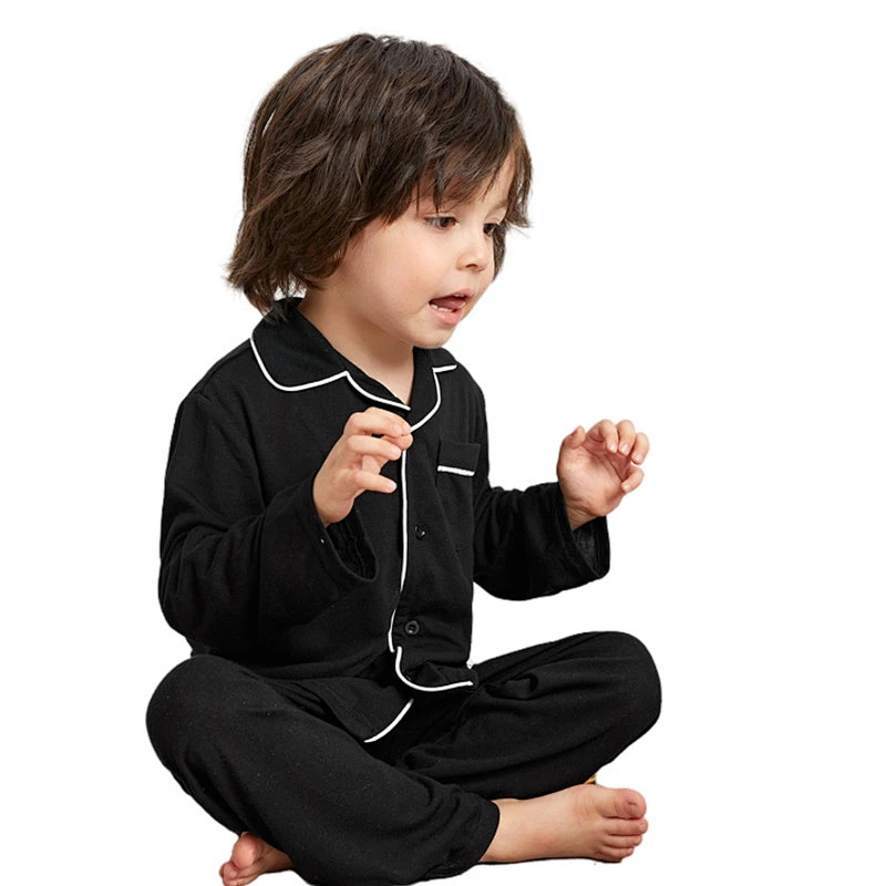 Solid Piping Winter Long Pjs Custom Printed Kids Pyjamas Custom Bamboo Clothes Pajamas Cotton For Kids