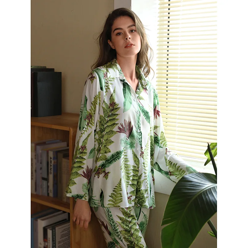Floral Long Organic Cotton Pyjamas Custom Bamboo Viscose Women Pajama