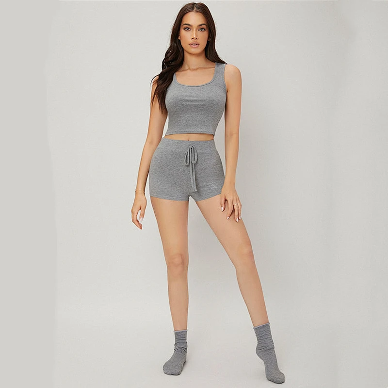 Soft Solid Loungewear Sets Comfortable Tank Top and Shorts Lounge Wear