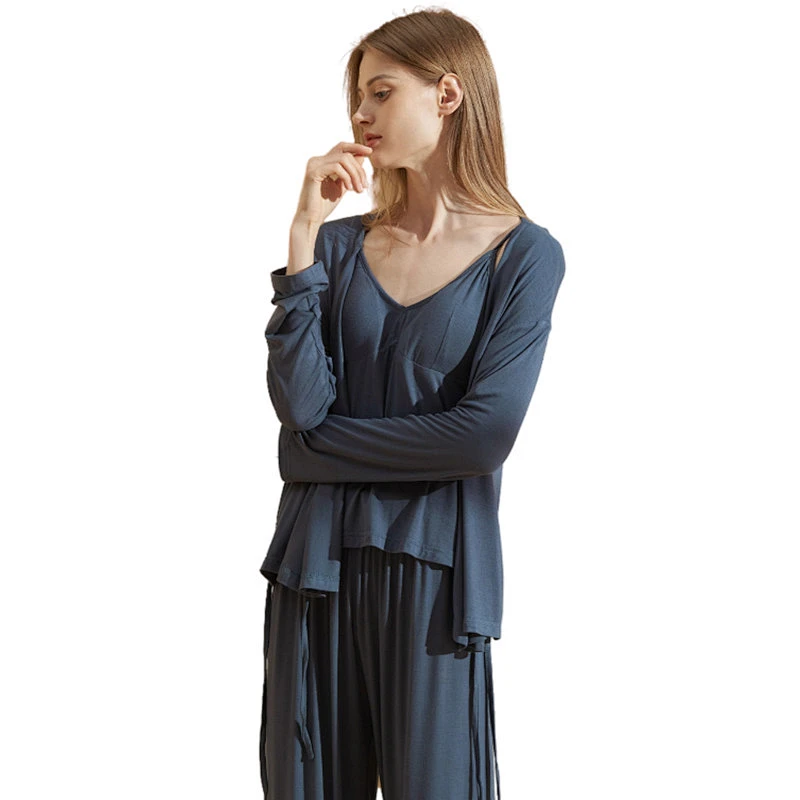 3 Pieces Solid Cami Top With Pajama Pants Bamboo Lounge Wear Sets Designer Women Cotton Pj Set