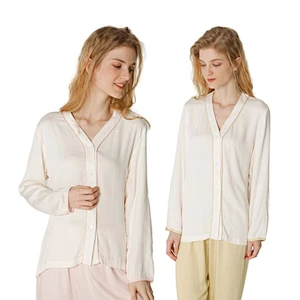 Piping Contrast Full Length Cozy Lounge Wear Solid Cotton Pajama Sets Viscose from Bamboo Pyjamas