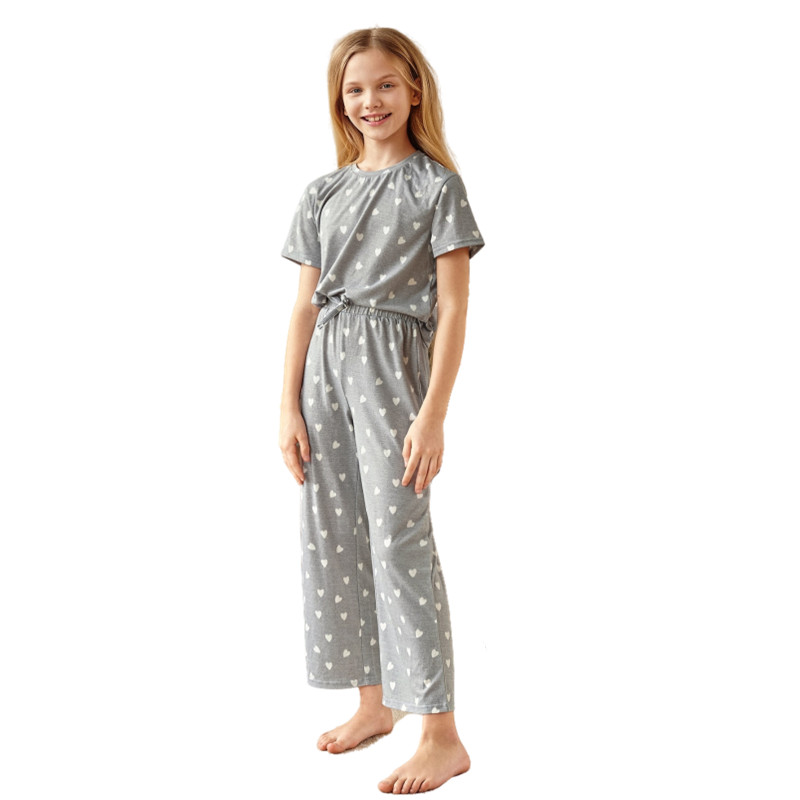 Wholesale girl printed Cute lounge wear children knitted bamboo sleepwear 2 pieces cotton kids pajama set