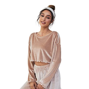 Winter Thick Solid Tops With Pants Fleece Pajama Sets Long Sleeve Custom Pj Set Velvet Femme Pyjamas