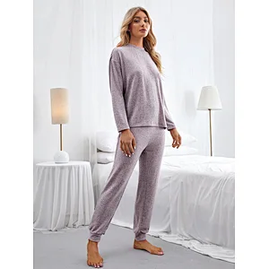 Wholesale Cotton Pajama Long Sleeve Space Dye Mock Neck Women Loungewear