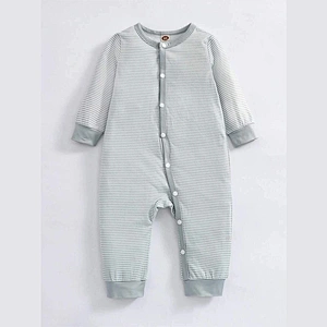 Spring Fall Baby Long Sleeve Rompers Round Neck Cartoon Graphic Striped Button Front Jumpsuit