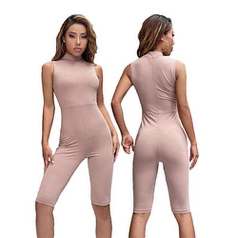 Stand Collar High Stretch Bodysuit for Women Mock Neck Zip Back Romper Adult Onesie
