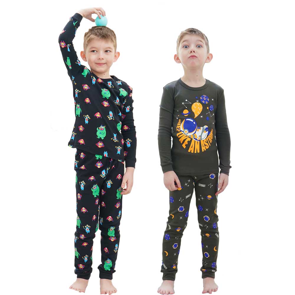 Cute 2 Piece Boy Sleepwear Cartoon Graphic Tee & Pants PJ Set 100% Cotton Kids Pajama