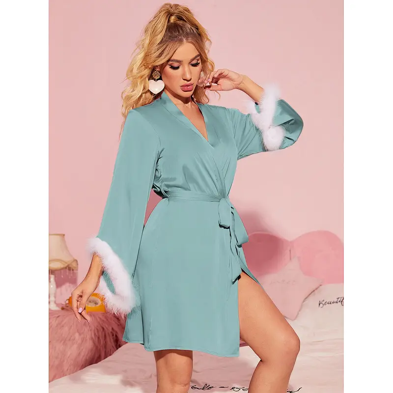Wholesale Silk Bridal Girl Designer Femme Robe Pour Femme Custom Bath Robes  Satin Fur Women Robes