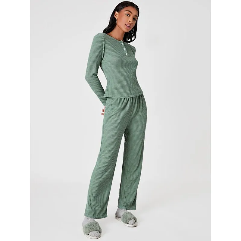 Woman Rib Pajama Set Wholesale Custom Rayon Custom Lounge Wear Winter Cotton Women Loungewear Sets