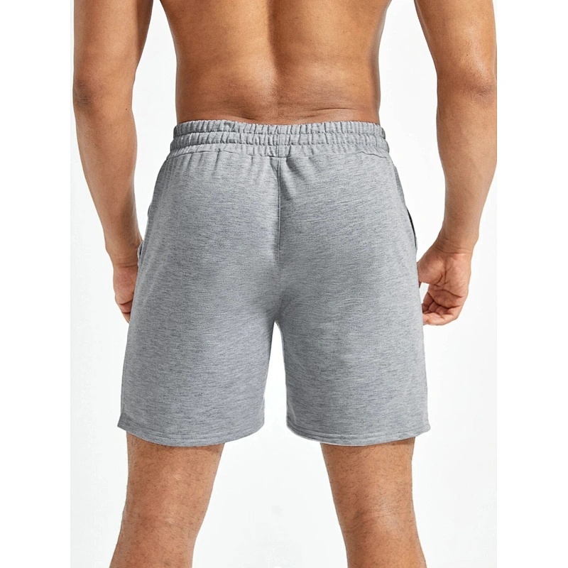2022 Grey Men Letter Graphic Drawstring Waist Sports Cotton Shorts