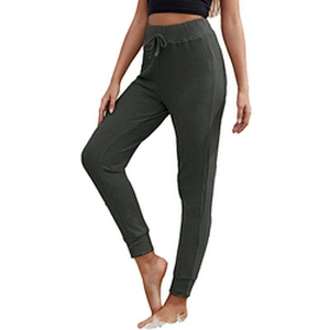 Custom Casual Pajama Pants Waffle Knit Tie Front Solid Women Lounge Pants