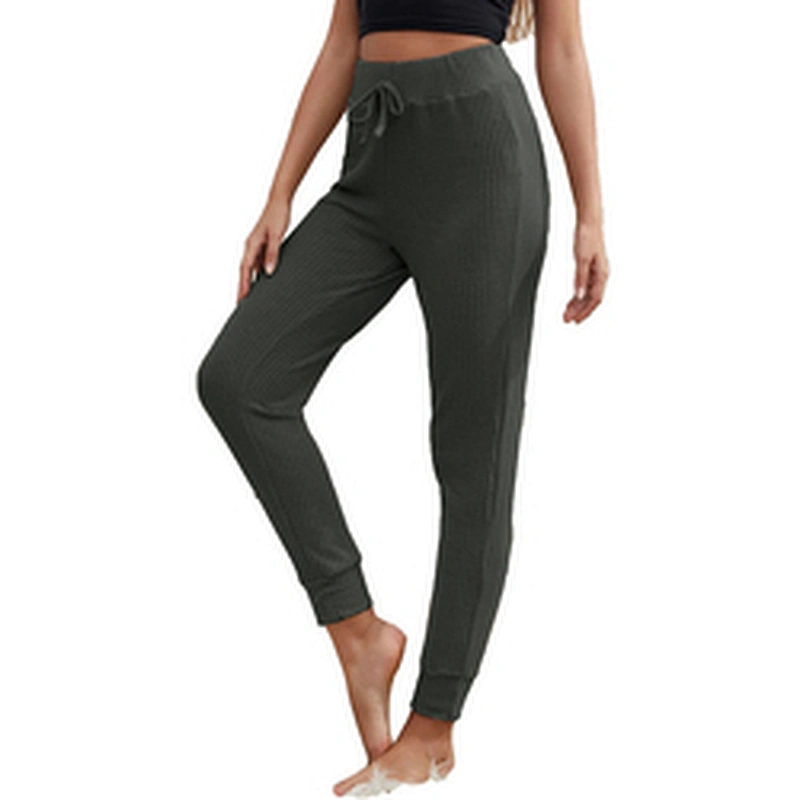 Custom Casual Pajama Pants Waffle Knit Tie Front Solid Women Lounge Pants