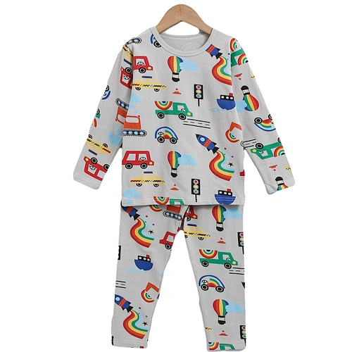 Cartoon Car Print Custom Children Pajama Sets Toddler Boys Pjs Organic Cotton Kids Pyjamas
