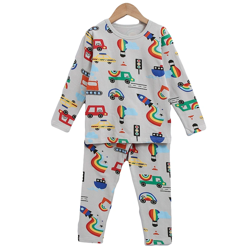 Cartoon Car Print Custom Children Pajama Sets Toddler Boys Pjs Organic Cotton Kids Pyjamas
