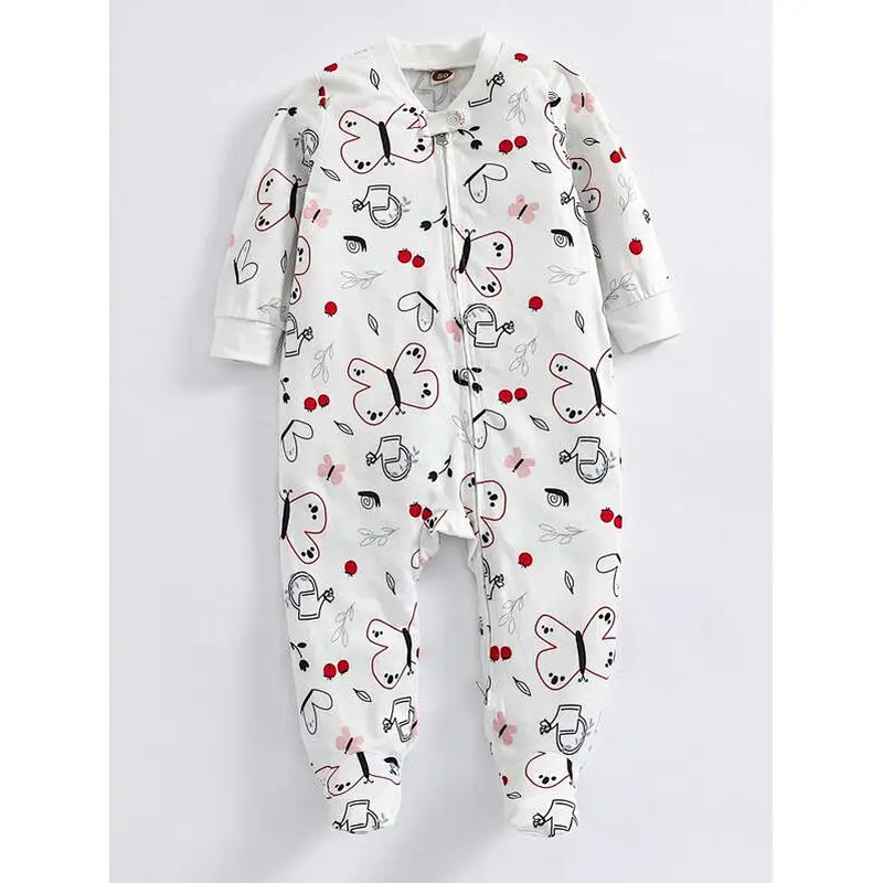 New Born Baby Girl Footie Zipper Striped Knit Jumpsuits Sleepwear Winter Baby Onesie Rompers