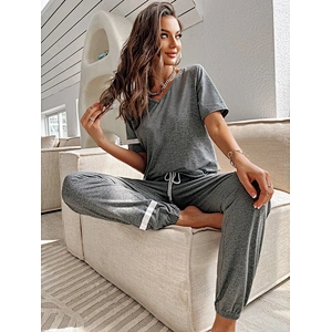Women Pajamas Shorts V-neck Bamboo Viscose Two-piece Sleepwear Pajamas Colorblock Bamboo Viscose Pajama Set