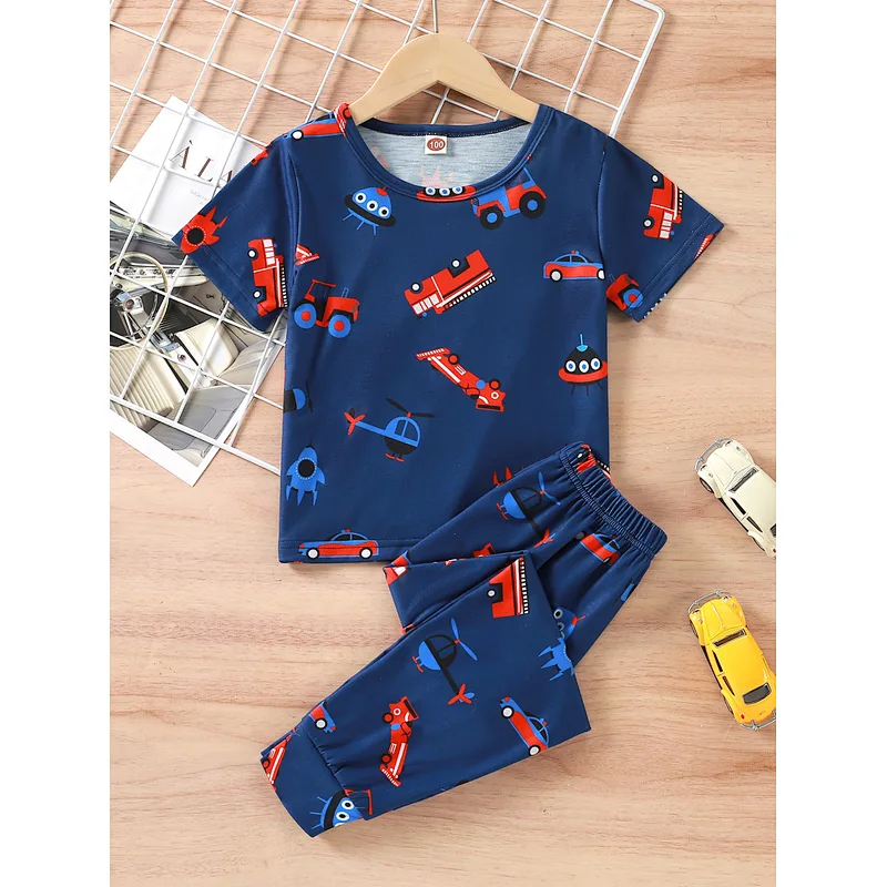 Wholesale Cartoon Long Sleeve Lounge Wear 100% Cotton Pyjamas Custom OEM Kids Boy Bamboo Pajama Sets