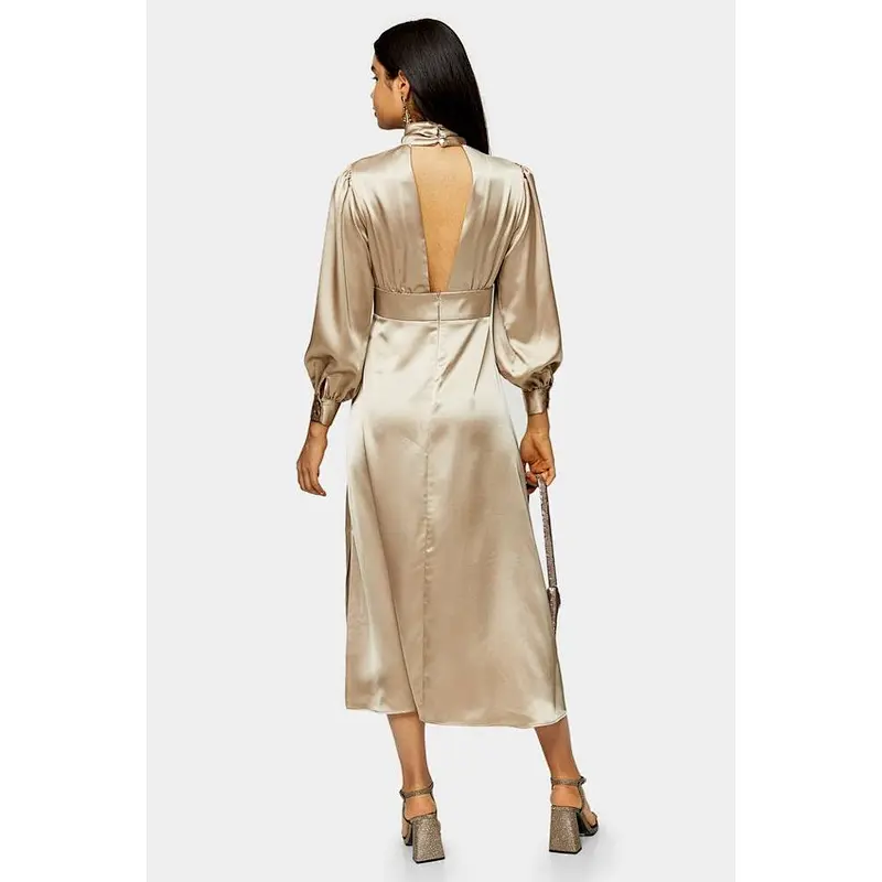 Wholesale Dresses Women Elegant Satin Dress Long Sleeve Luxury Gold Silk Night Dress