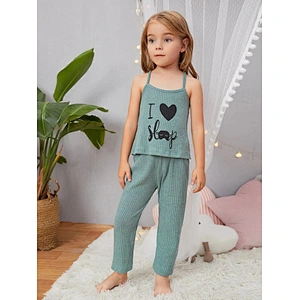 Kids Girls 3pcs Pijamas Sleepwear Slogan Graphic Belted PJ Set Cotton Children Clothes Pajama Set
