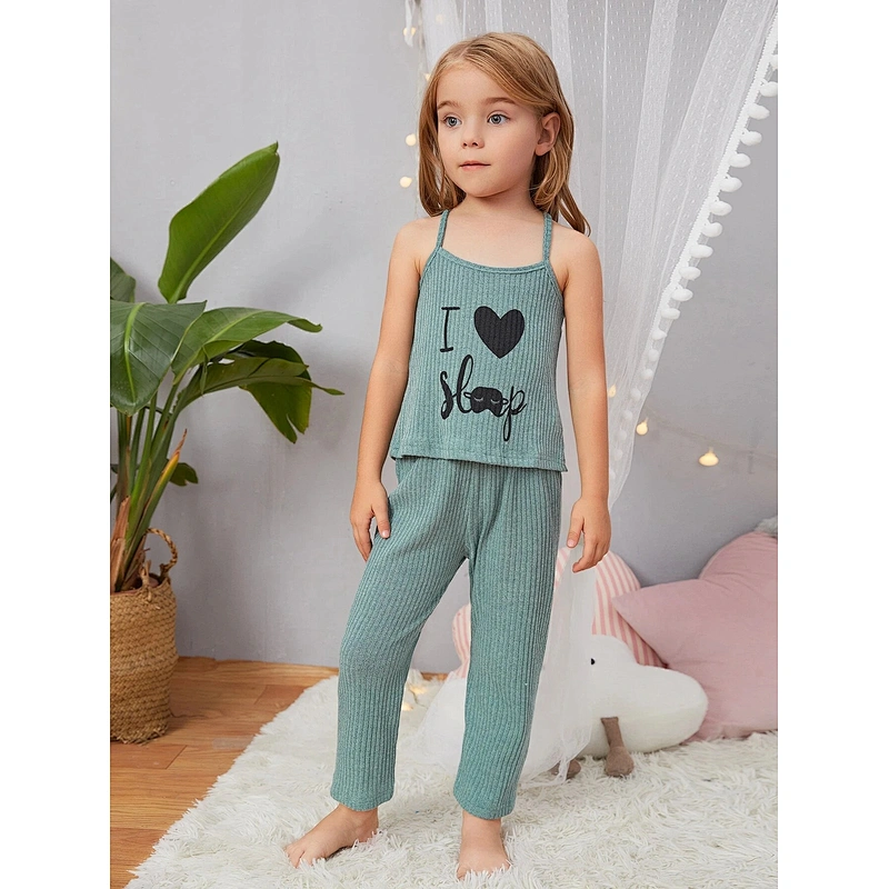 Kids Girls 3pcs Pijamas Sleepwear Slogan Graphic Belted PJ Set Cotton Children Clothes Pajama Set