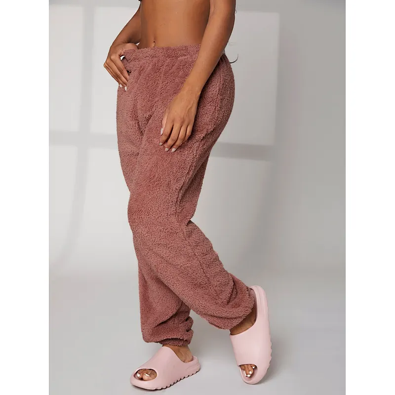 Wholesale Winter Thermal Lounge Pants Women Solid Flannel Pajama Pants