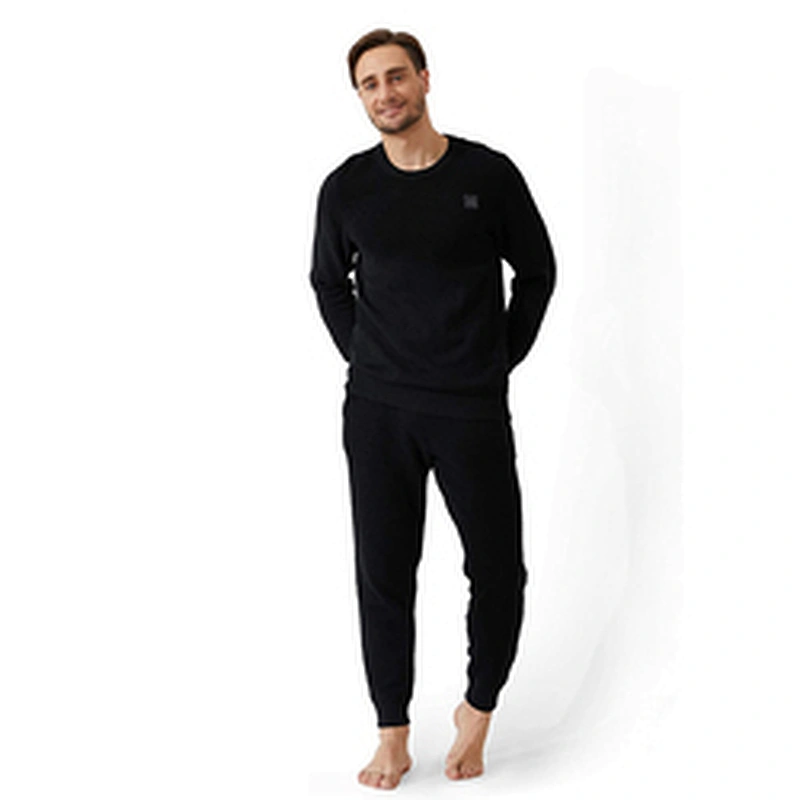 Mens Plush Fleece Sleepwear Warm Cozy Long Sleeve Top Bottom Nightwear Big and Tall Pajama Set