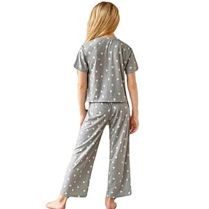 Wholesale girl printed Cute lounge wear children knitted bamboo sleepwear 2 pieces cotton kids pajama set