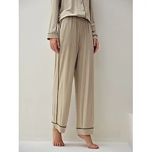 Premium Viscose Pajama Pants Super Soft Modal Sleep Bottoms Solid Contrast Binding Lounge Pants