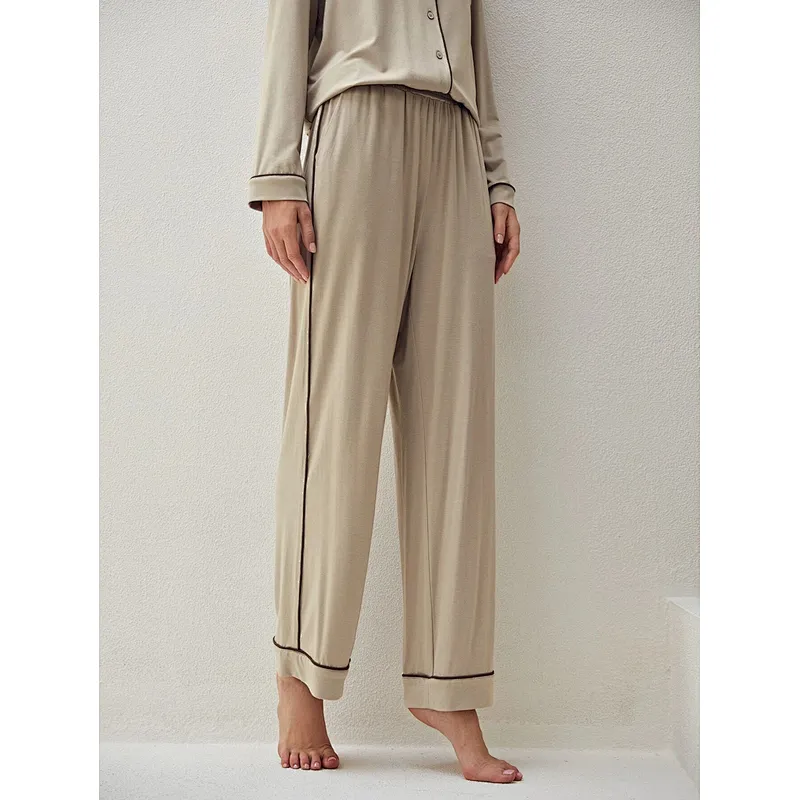 Premium Viscose Pajama Pants Super Soft Modal Sleep Bottoms Solid Contrast Binding Lounge Pants