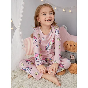 Children Loungewear Cozy Cute Cartoon Custom Print Pijama Cotton 100% Pyjama Designer Pajama Set For Kids Girls