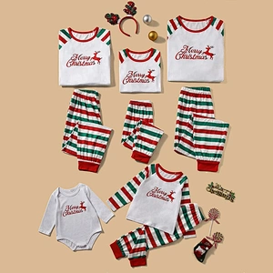 Long Sleeve Christmas Family Pyjamas Print Top & Striped Pants with Cuff OEM Christmas Pajamas