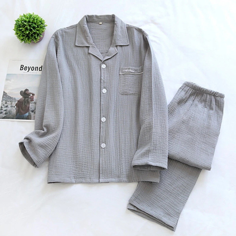 2021 Solid Breathable Long Pjs Cotton Pyjamas Sets Linen Pyjama Sets For Men