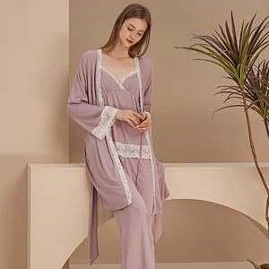3 Pieces Cami Top Matches Pajama Pants Longue Femme Pour Robe Designer Cotton Women Robe Sets