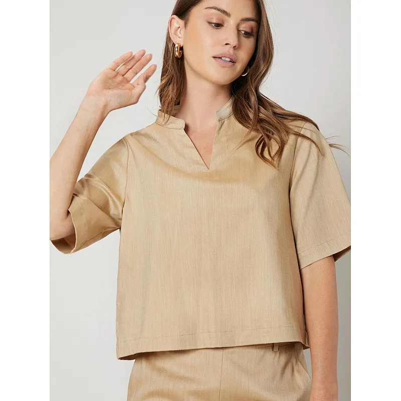 Casual Loungewear Straight Fit Short SleeveTop & Pants Set Womens Linen Set