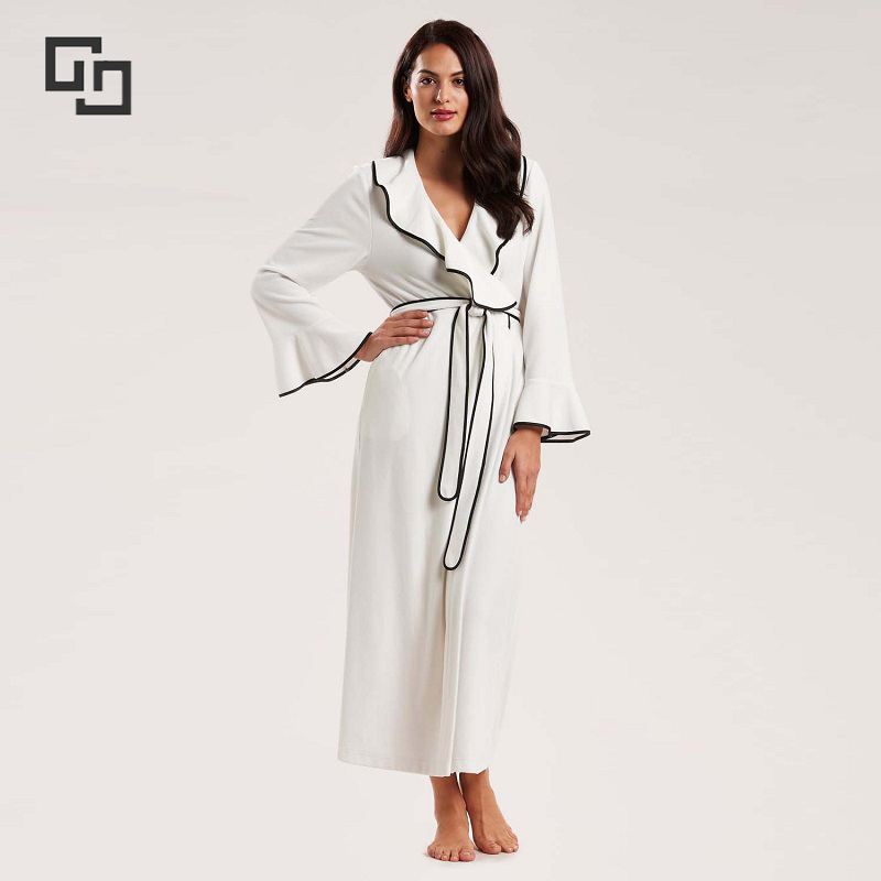 Womens Elegant Robe De Soiree Ruffled Collar Cotton Modal Blended Long Robe