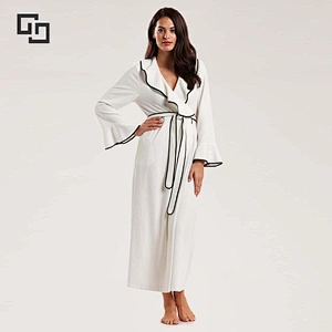 Womens Elegant Robe De Soiree Ruffled Collar Cotton Modal Blended Long Robe