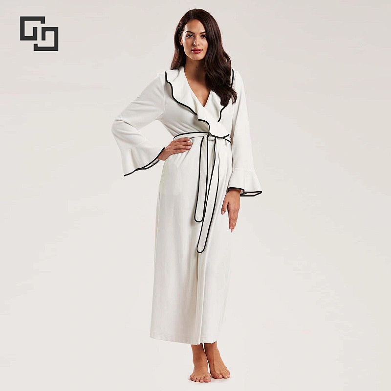 Womens Elegant Robe De Soiree Ruffled Collar Cotton Modal Blended Long Robe