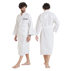 Calf Length Cotton Waffle Robe Loose Kimono Dressing Gown Hotel Couple Spa Bath Robes
