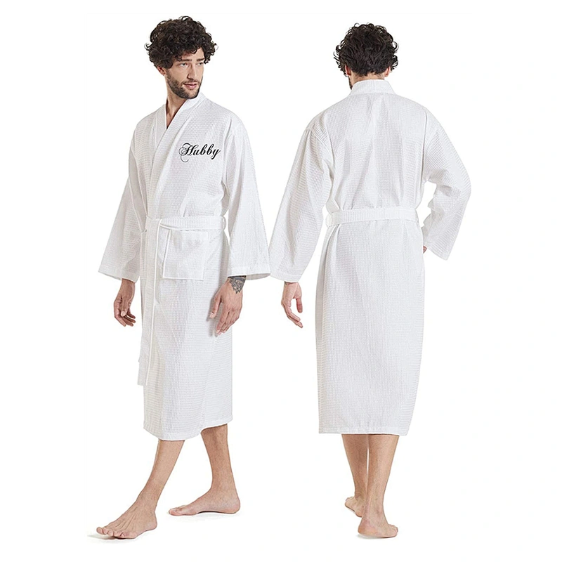 Calf Length Cotton Waffle Robe Loose Kimono Dressing Gown Hotel Couple Spa Bath Robes
