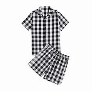 2021 Women Gingham Black And White Women's Sleepwear Pajamas Top And Drawstring Waist Shorts Lounge Wear Cotton Pijama Set