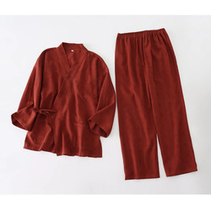 Belt Cozy 2 Pieces Breathable Solid Pajamas Woven Summer Short Cotton Pyjama Linen Women Lounge Wear