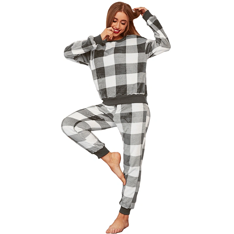 Long Sleeve Flannel Pajama All Over Gingham Print Winter Pajamas for Women