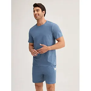 Men Solid Crew Neck Tee & Shorts Loungewear Set Men'S Loungewear Men Pajamas