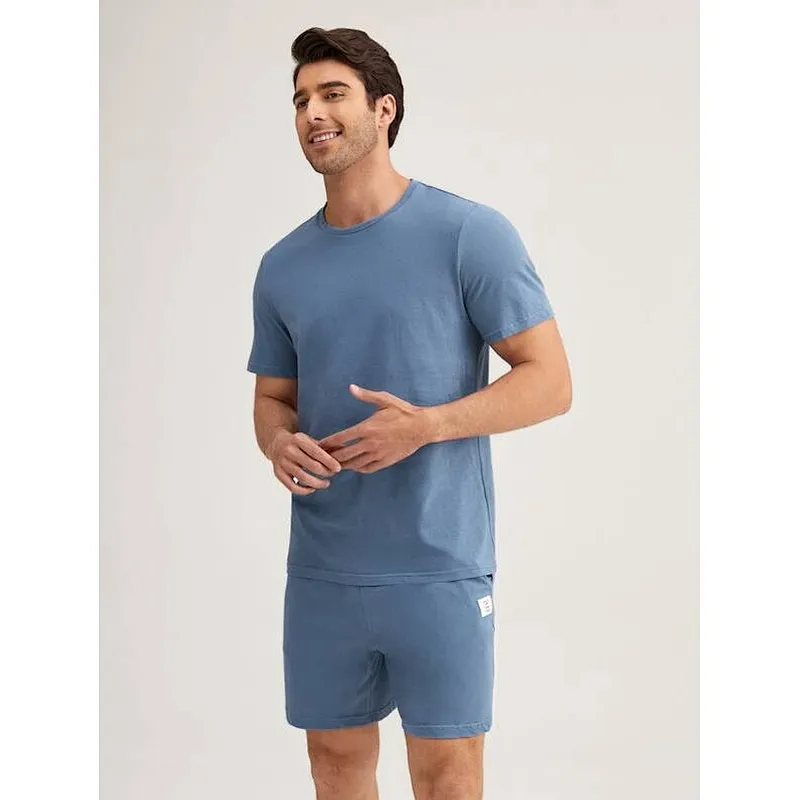 Men Solid Crew Neck Tee & Shorts Loungewear Set Men'S Loungewear Men Pajamas
