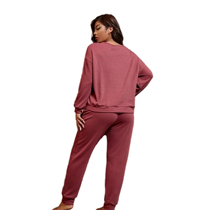 Wholesale Oversize Knitted Lounge Wear Set Designer Solid Long Winter Waffle Plus Size Women Pajamas
