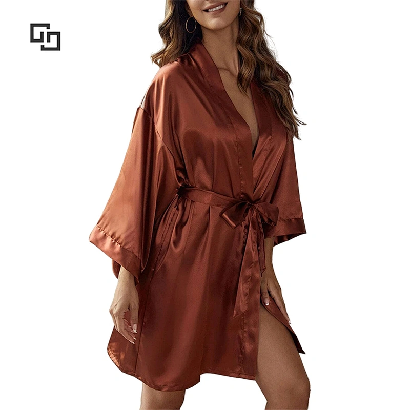 Drop Shoulder Belted Satin Lounge Bridal De Luxe Kimono Bath Robe