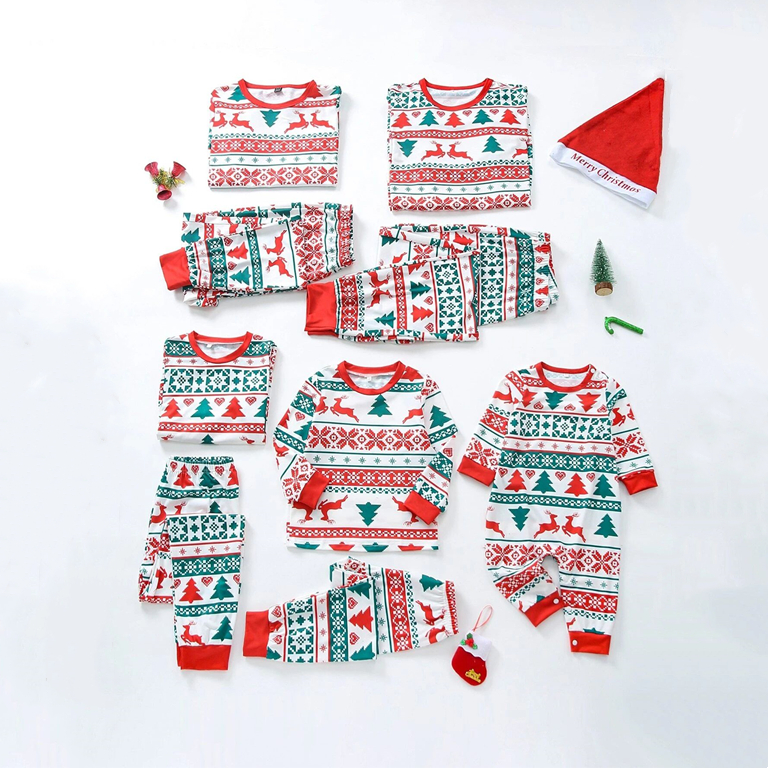 Custom Matching Family Christmas Pajamas Sets Elk And Geo Print Top & 1pc Pants Christmas Pajamas
