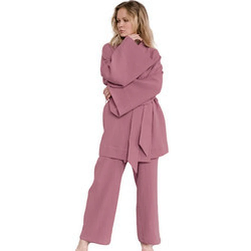 Kimono Cozy Woven Lounge Pants Robe Sets Solid Custom Winter Bath Dame Designer Cotton  Women Linen Robes
