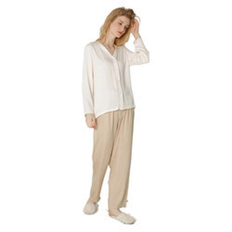 Piping Contrast Full Length Cozy Lounge Wear Solid Cotton Pajama Sets Viscose from Bamboo Pyjamas