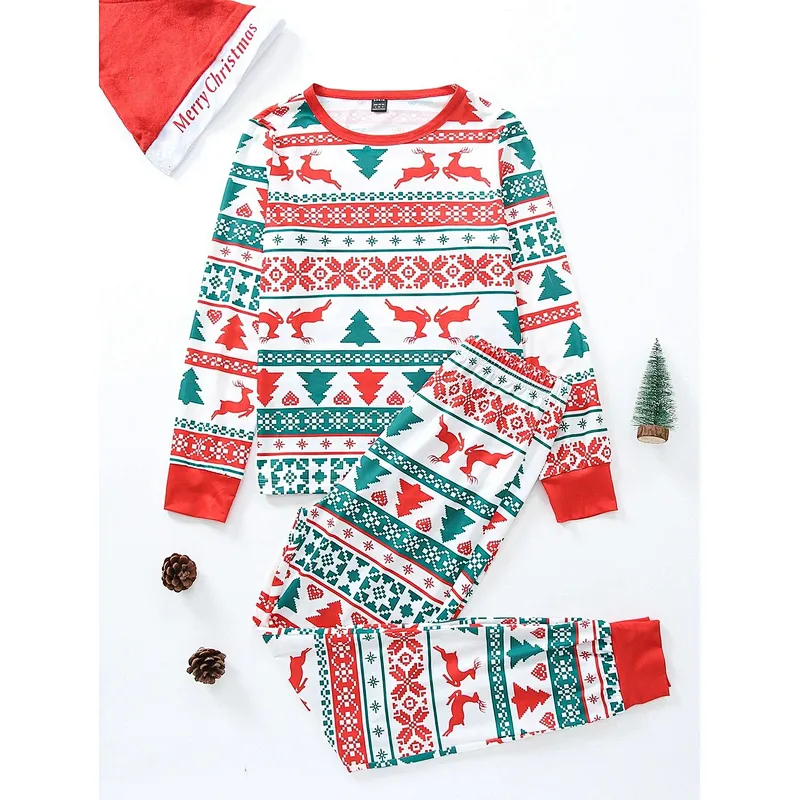 Custom Matching Family Christmas Pajamas Sets Elk And Geo Print Top & 1pc Pants Christmas Pajamas